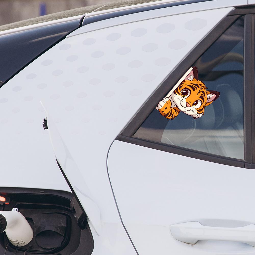 Cartoon Tiger Peeping Glass Stickers Car Stickers Background Beautification Decoration Stickers
