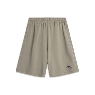 Li Ning Sports Lifestyle Series однотонные прямые повседневные шорты со средней посадкой и вышитым логотипом, мужские шорты гранатово-желтого цвета AKSU699-6