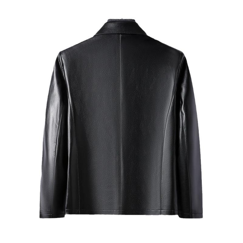 Мужская кожаная куртка осень-зима, новая, для среднего возраста, деловая, повседневная, свободные лацканы, короткая, мягкая кожаная куртка, мужская кожаная куртка