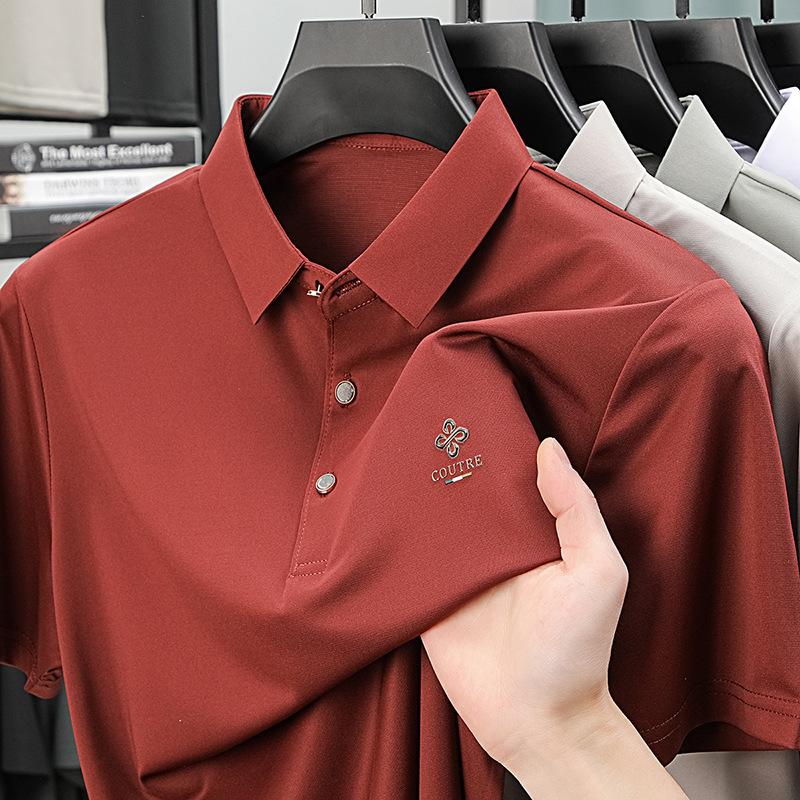 Рубашка поло в деловом стиле с коротким рукавом и лацканами, дышащая, не требующая глажки, средняя по размеру футболка