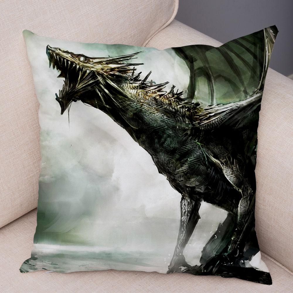 Наволочка с мультяшным животным принтом, чехол для подушки с рисунком дракона, декоративная наволочка для автомобиля, дивана, дома, гостиной