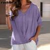 Cotton T-shirt V-neck Short Sleeve Loose Women's Shirt Casual Tops