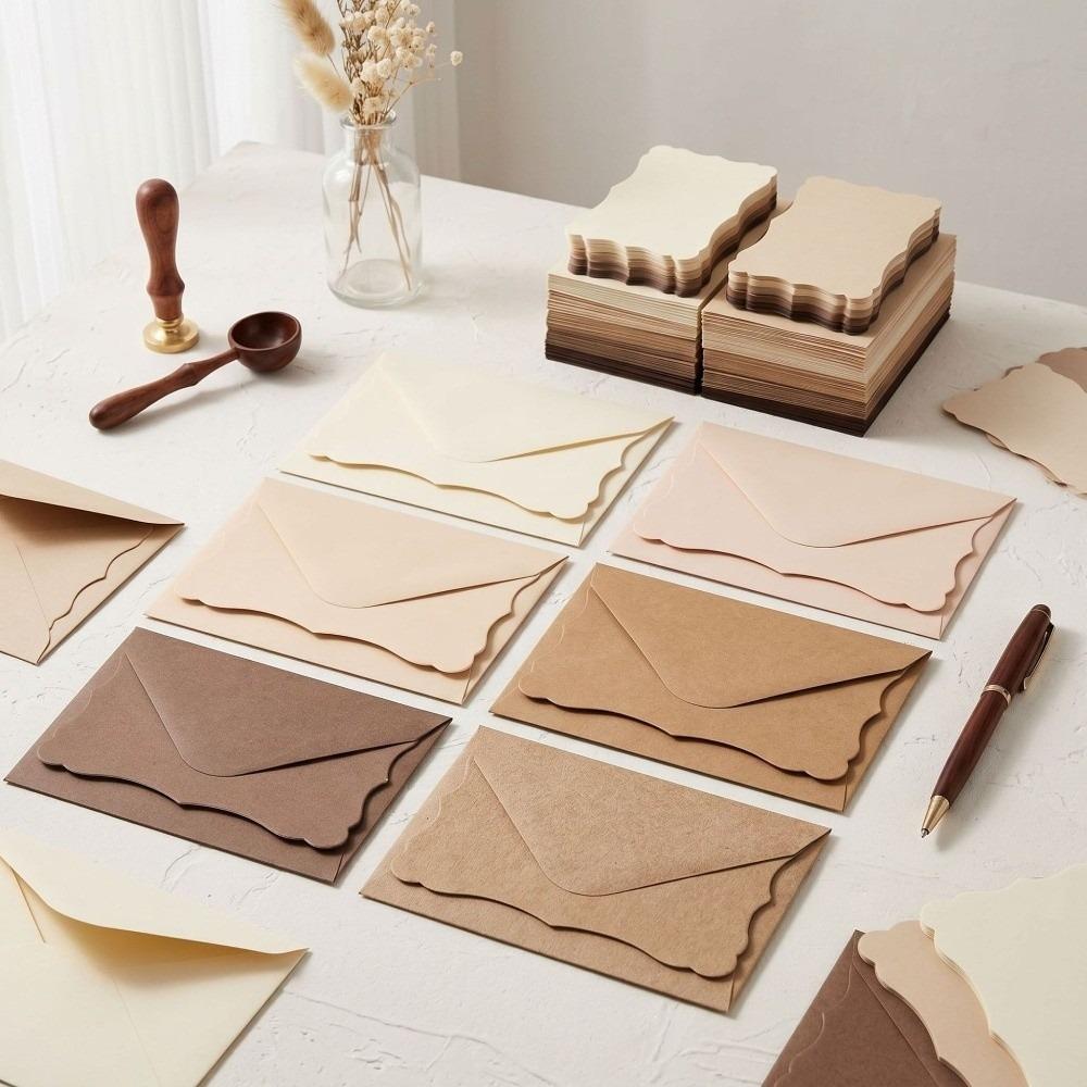50Pcs With Envelope Greeting Card Wave Edge Invitation Cards Envelope Mini Gift Card  Party Use
