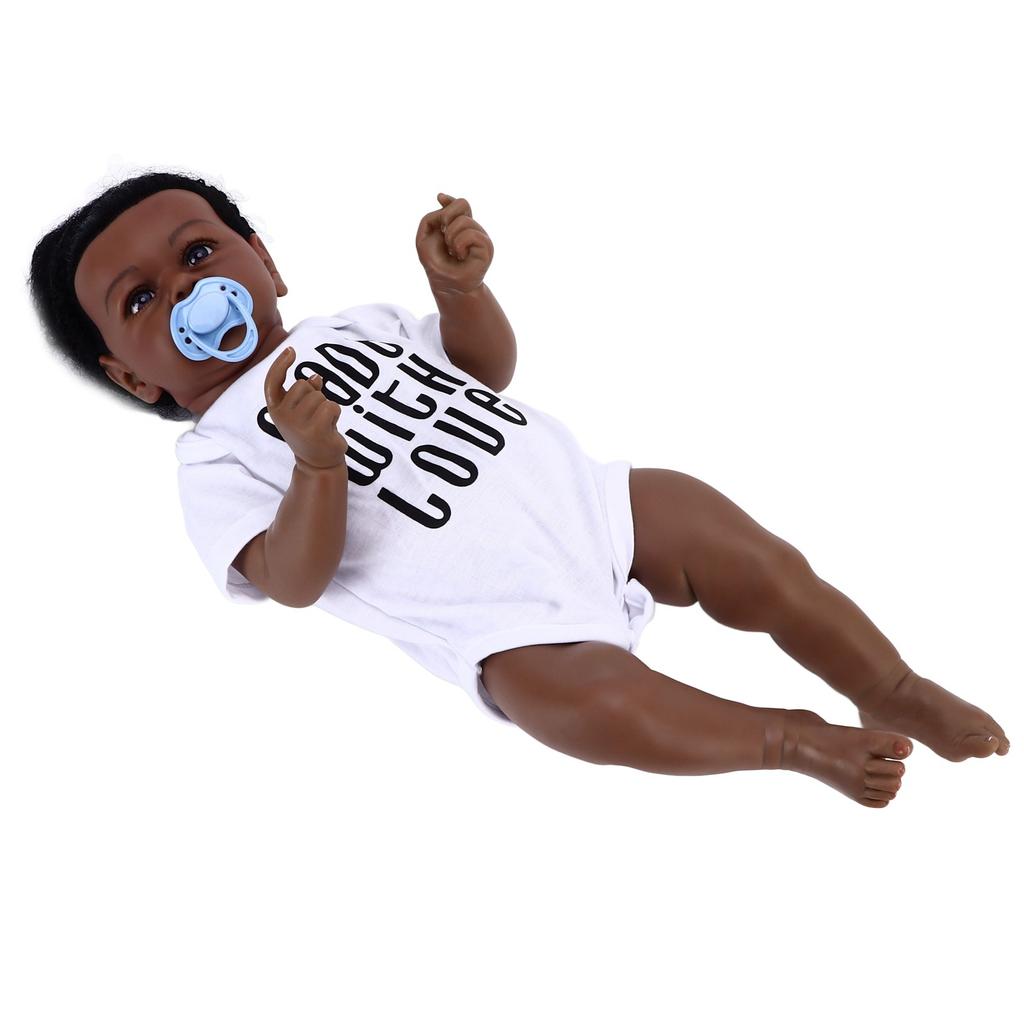24-дюймовая изысканная кукла-девочка, афроамериканская черная кожа, виниловая кукла-новорожденная с повязкой для волос