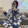 Women's Cardigan Plaid Top and Trousers, Pajamas, Loungewear, Casual, Cute, Cartoon Pajamas, Loungewear, Autumn and Winter