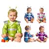 Baby Girls Color Block Alien Outfit Long Sleeve Press Button Crotch Metallic Romper Photography Costume