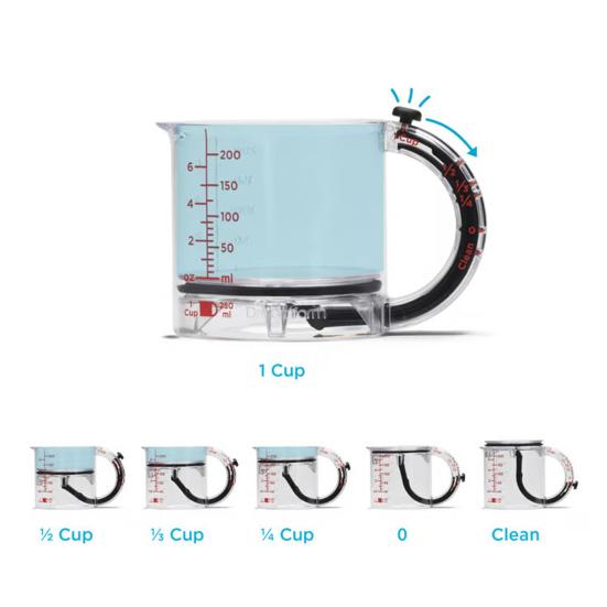 Регулируемая мерная чашка из стекла, не создающая беспорядка, мерная чашка со скребковыми краями