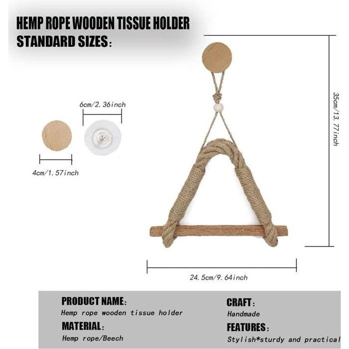 Porte‑papier toilette corde en jute auto‑adhésif style nautique industriel – 24,5 x 35 cm