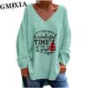 Autumn Winter Women's Solid Color V-neck Long Sleeve Loose Casual Comfortable T-shirt Top