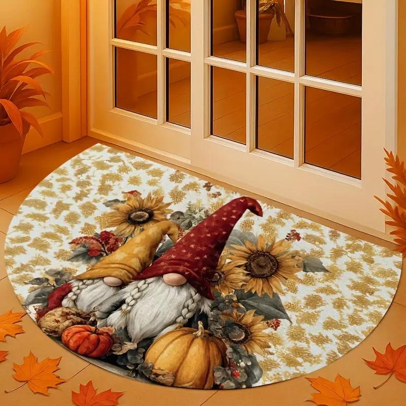 VIKAMA Autumn Thanksgiving Half-Circle Floor Mat - Maple Leaf Pumpkin - Indoor and Outdoor Entrance Door Mat for Home Decoration