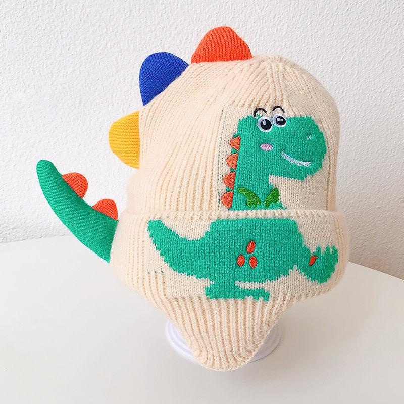 New Little Dinosaur Cartoon Ear Protection Hat Boy Baby Knitted Hat Autumn and Winter New Children's Wool Warm and Windproof