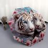 1pc Automatic Open/Close Umbrella with Floral design - Elegant White Tiger & Cherry Blossoms Pattern, Compact Travel Umbrella