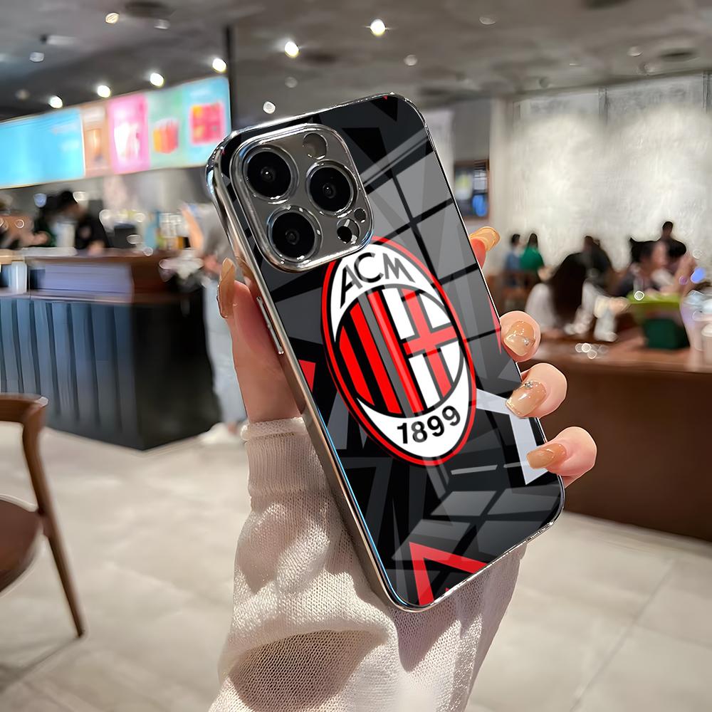Чехол для телефона AC M-Milan-S для iPhone 17 Pro Max 15 Pro 16 14 Plus 12 13 Mini 11 Pro, противоударная гальванизированная стеклянная крышка