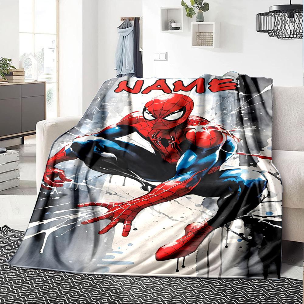 Spider Man In Action Pose Cozy Personalized Blanket Customize Text Soft Warm Cozy Perfect For Sofa Couch Office Bed Picnics Four Seasons Universal