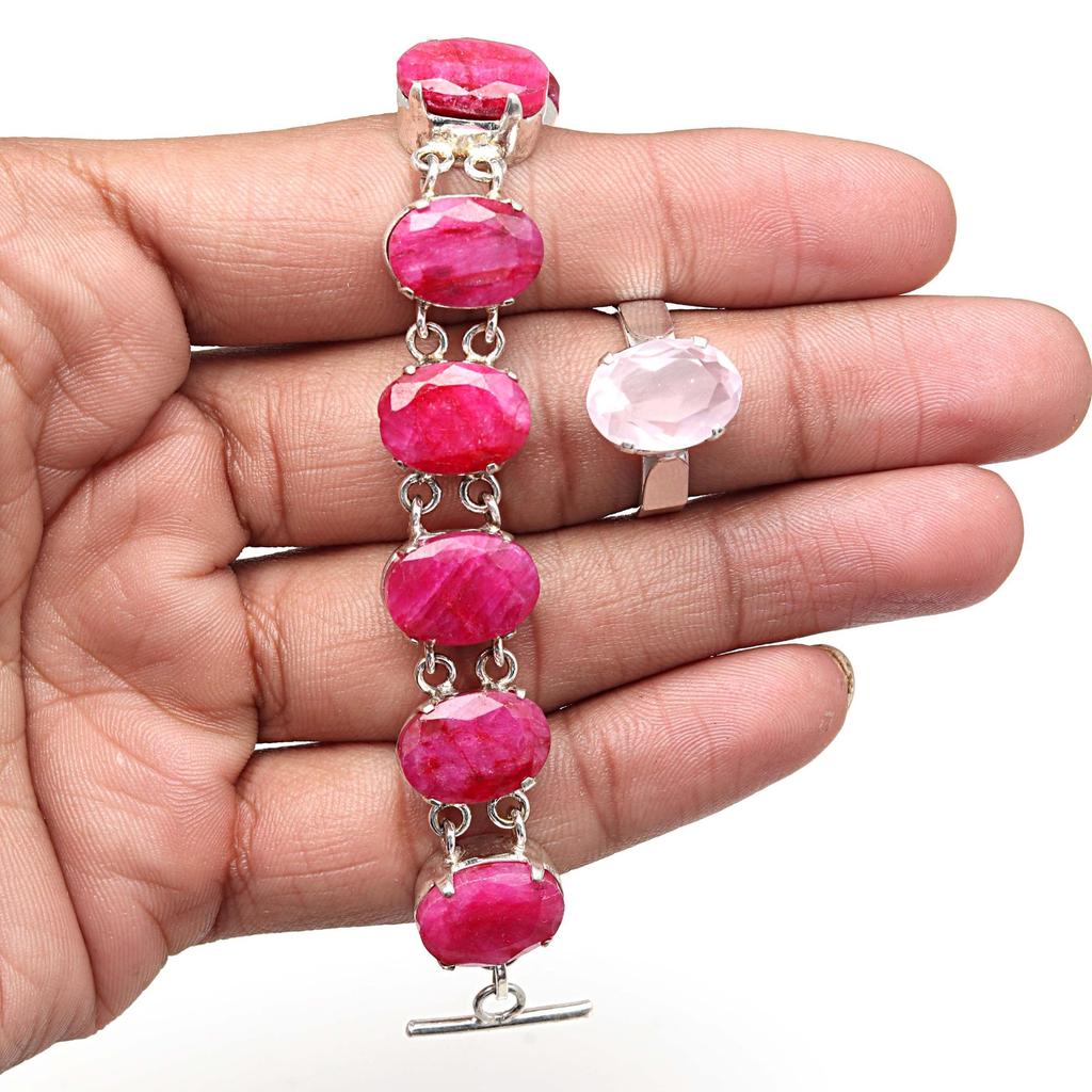 Ruby Sapphire Gemstone Women's Unisex Jewelry Bracelets & Rings 7-8''
