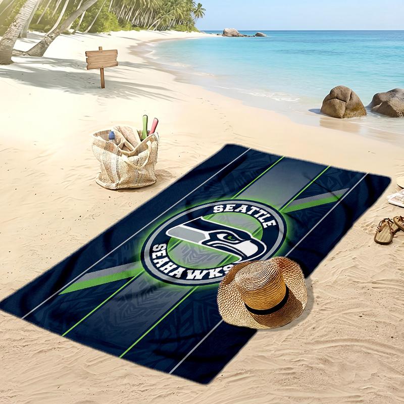Пляжное полотенце с принтом Seattle Seahawks Мягкое Портативное Быстросохнущее?Сухое полотенце для бассейна, летнего отпуска, активного отдыха на природе