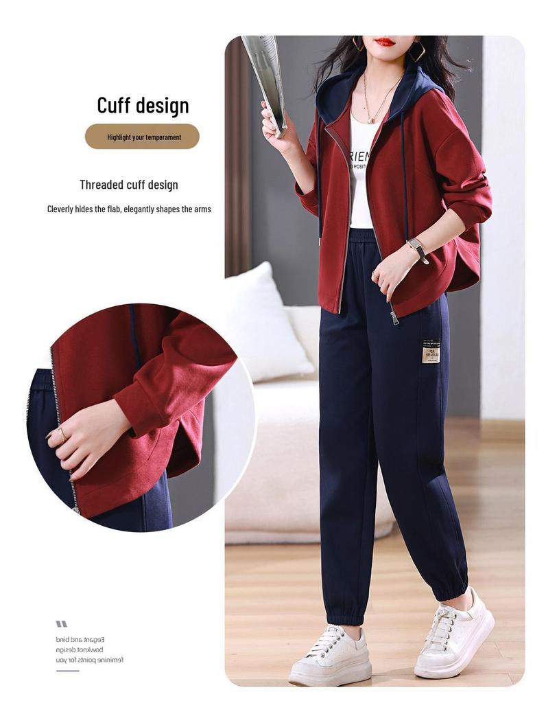 Women's Spring-Autumn 2025 Casual Sportswear: Fashionable, Age-Reducing Sweatshirt Two-Piece Set for Middle-Aged Moms
