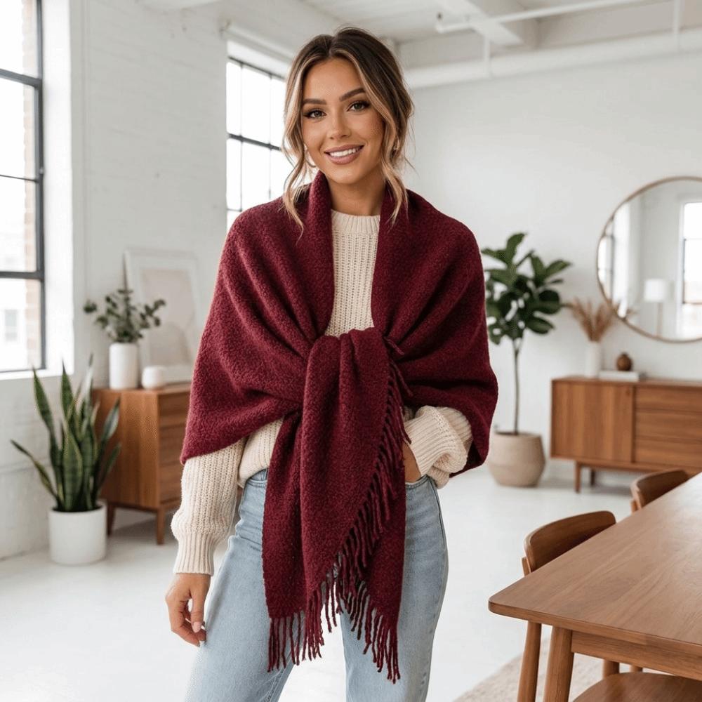 Wool‑Blend Knitted Scarf Tassel Wrap Shawl Chic Neck Warmer Indoor