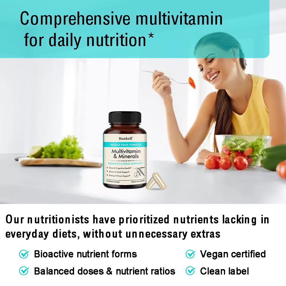 Women's Stress Support Multivitamin Minerals Whole Food 120 Capsules