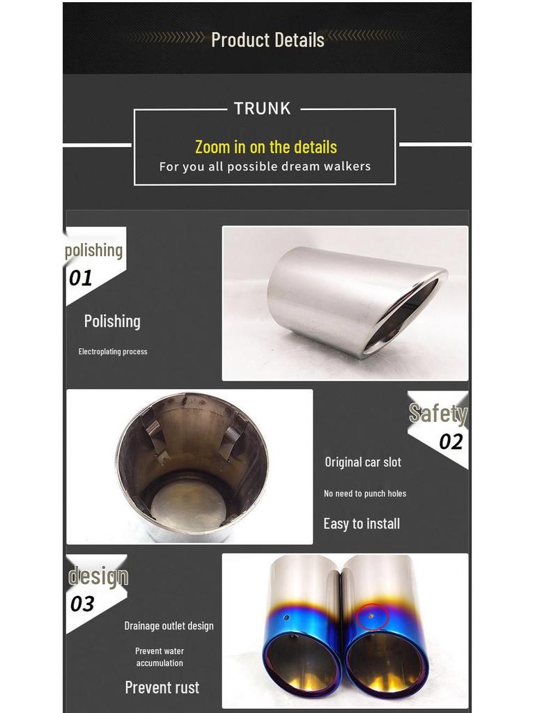 Stainless Steel Tailpipe Exhaust Muffler for Ford Kuga, Mazda CX-4, CX-5, Atenza, Ruiyi