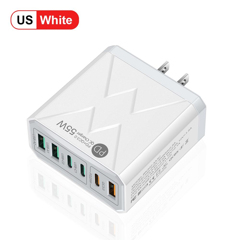Быстрое шестипортовое мобильное зарядное устройство 55 Вт QC 3.0 с PD, USB-портами, совместимостью с EU/US/UK