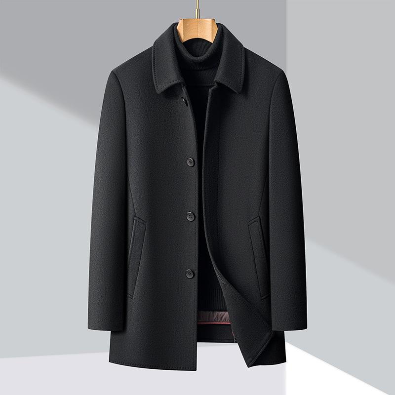 Зимнее толстое двухстороннее шерстяное пальто для мужчин среднего возраста, шерстяное пальто, пуховый наряд для папы, кашемировая ветровка средней длины для мужчин