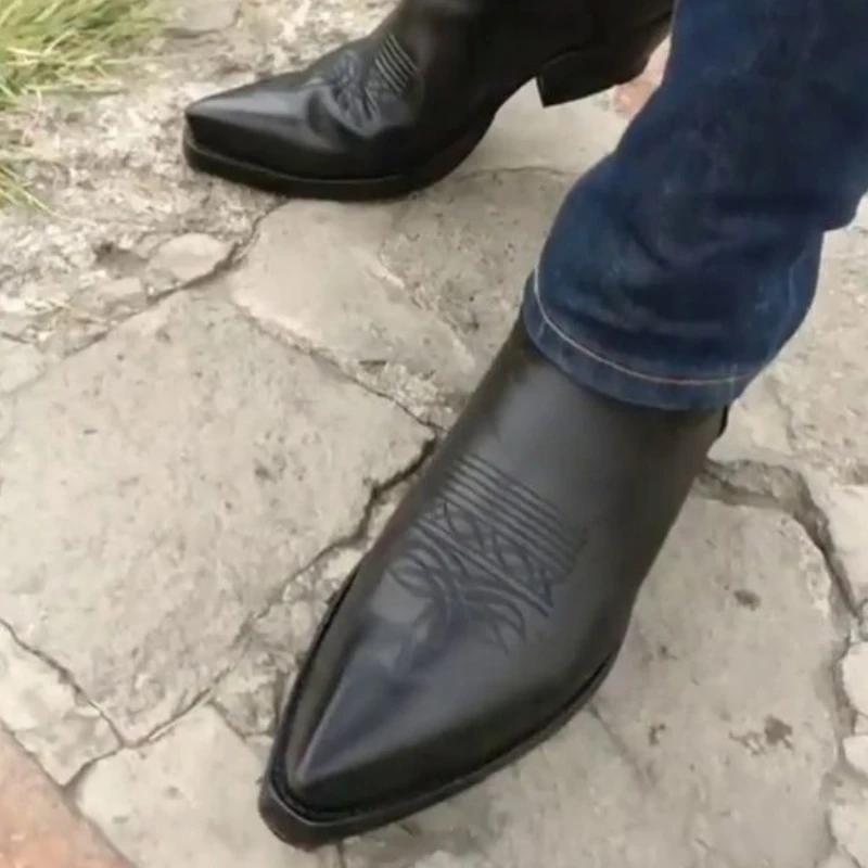 Черные ковбойские ботинки в стиле вестерн для мужчин, коричневые ковбойские ботинки челси, деловые ботинки на молнии, размер 38-46