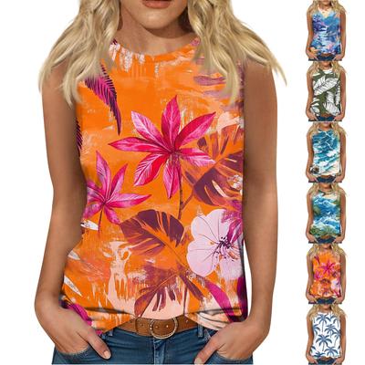 Женская мода, летняя майка с круглым вырезом, легкая майка без рукавов с принтом