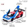 Масштаб 1/32 Ford V8 GT, литая под давлением модель автомобиля, игрушечный автомобиль с откатным механизмом, звуком и светом для детей, коллекция подарков для мальчиков и девочек