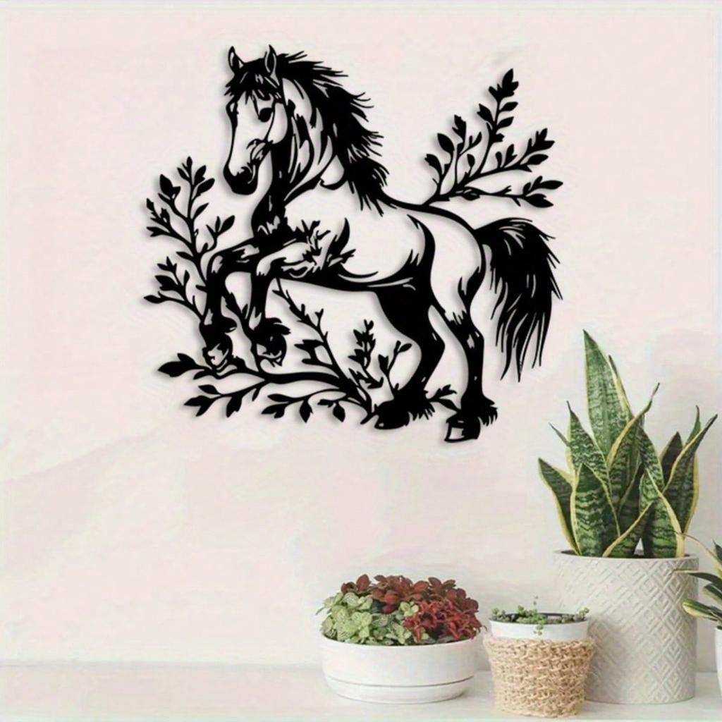 Horse Art Galloping Wall Metal Black White Garden Interior Decor