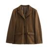 Womens Winter Streetwear Single-Breasted Oversized Blazer Coat In Suede-Like Fabric Khaki Coffee