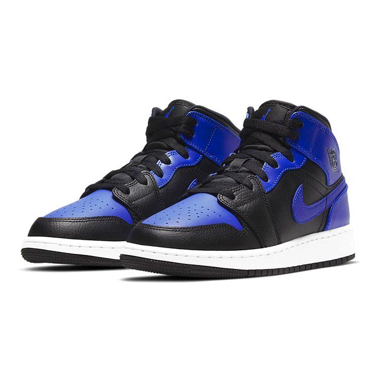 Детские кроссовки Air Jordan 1 Mid GS Hyper Royal Синий Черный Белый 554725-077