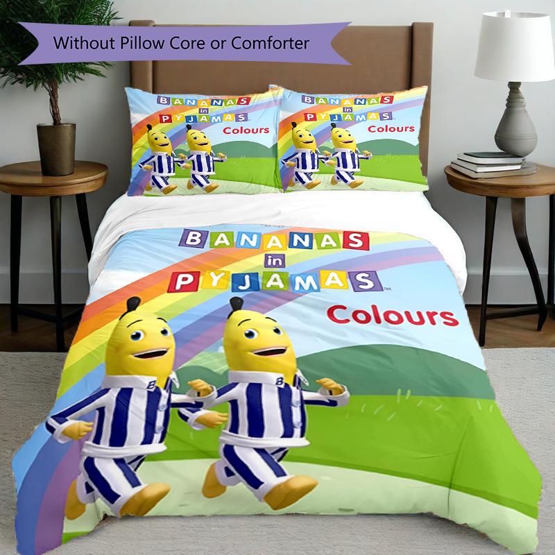 3pcs Duvet Cover Set (1*Duvet Cover + 2*Pillowcase, Without Core), Bananas in Pyjamas Print Bedding Set, Bedroom Decor, All‑Season, Birthday Gift
