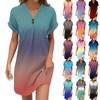 Women's Fashion V-neck Gradient Print Jumper Casual Button Dress