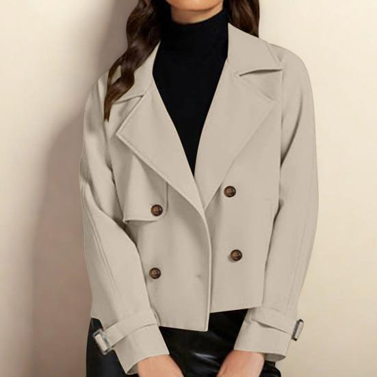 Женский укороченный тренч, повседневная куртка с длинными рукавами, двубортная, с лацканами