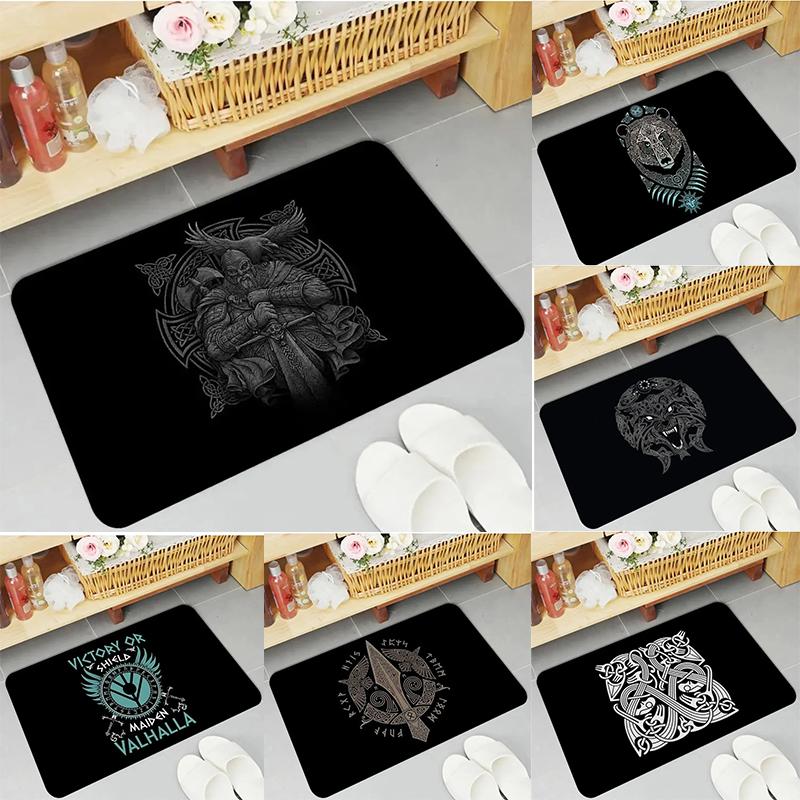 Viking Style Door Mat Norse Mythology Pattern Celtic Knot Design Rug Waterproof Non Slip Floor Protector for Home Bathroom