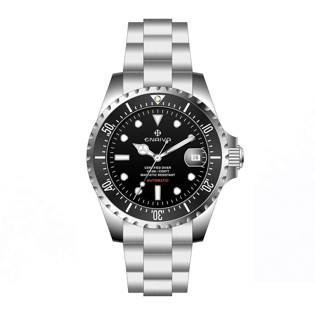 ENRIVA Automatic Dive Watch with Unidirectional Rotating Bezel Date 1000m Water NH35 Sport Diver Sapphire Crystal Men's (Ceramic), Display,