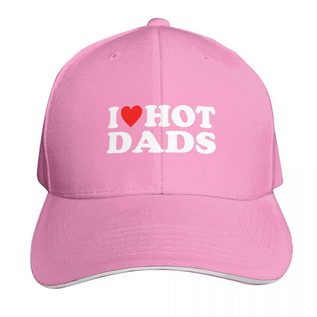 I Love Hot Dads Shirt I Heart Hot Dads Love Dads Baseball Cap Men Women Casual Summer Sport Sun Cap
