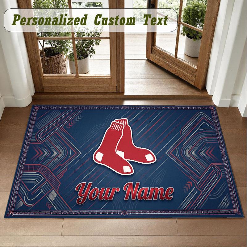 Crystal Velvet Square Rug Custom NameBoston Red Sox Pattern Non Slip Home Floor Decor Rug