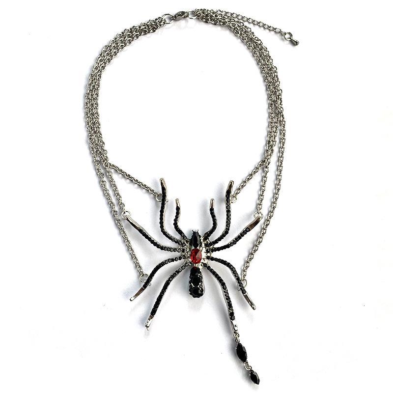 Punk Personality Tassel Spider Necklace Shiny Rhinestone Multi-layered Jewelry for Gothic Aesthetic Outfit Matching