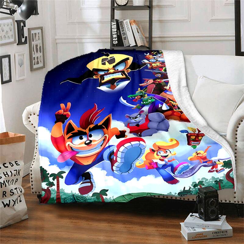 1pc Blanket Crash Bandicoot Print Design, Lightweight Blanket for Sofa, Bed- Soft &Warm, Gift for All Seasons like Christmas, Halloween