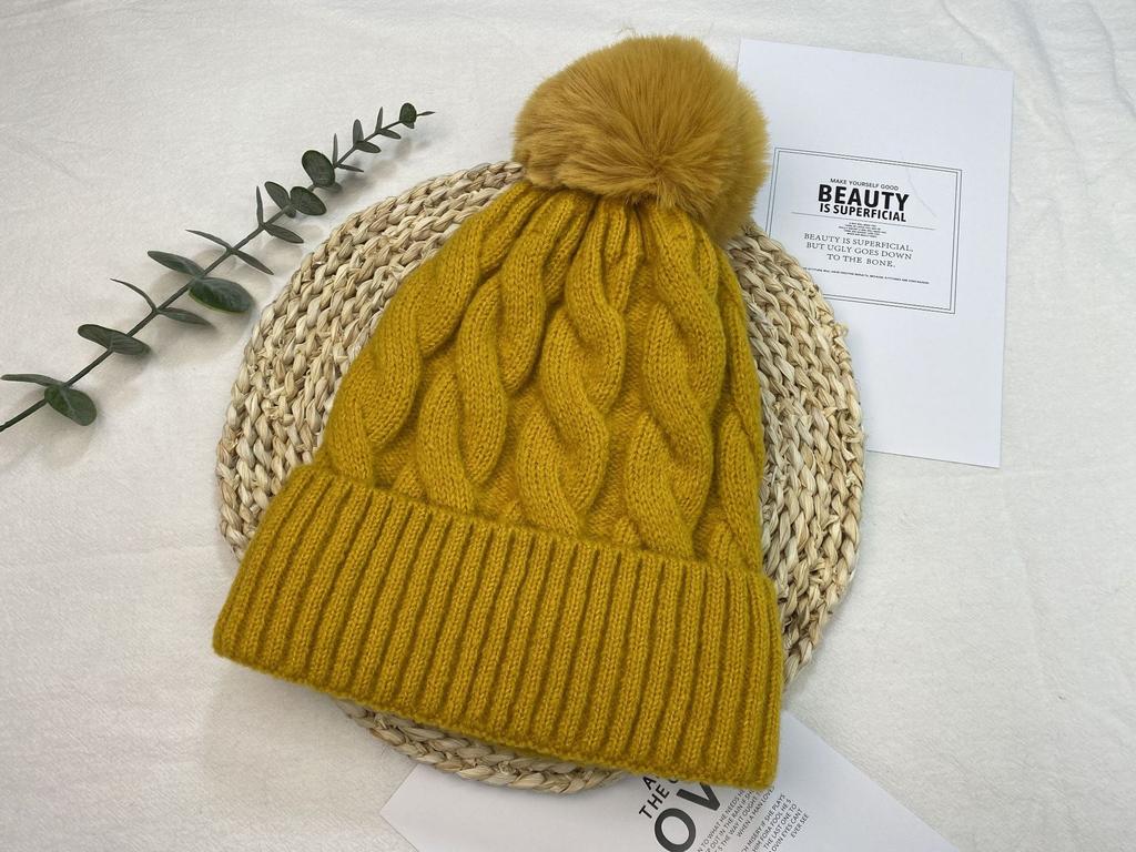 Женская осенне-зимняя шерстяная шапка плюс кашемировая жареная тесто крутит большая эластичная теплая вязаная шапка