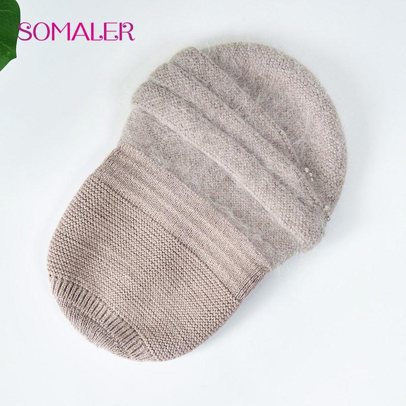 SOMALER Зимняя вязаная шапка из ангорской шерсти для пожилых женщин. Женские элегантные вязаные шапки. Толстые теплые шапки из кашемировой шерсти с искусственным жемчугом.