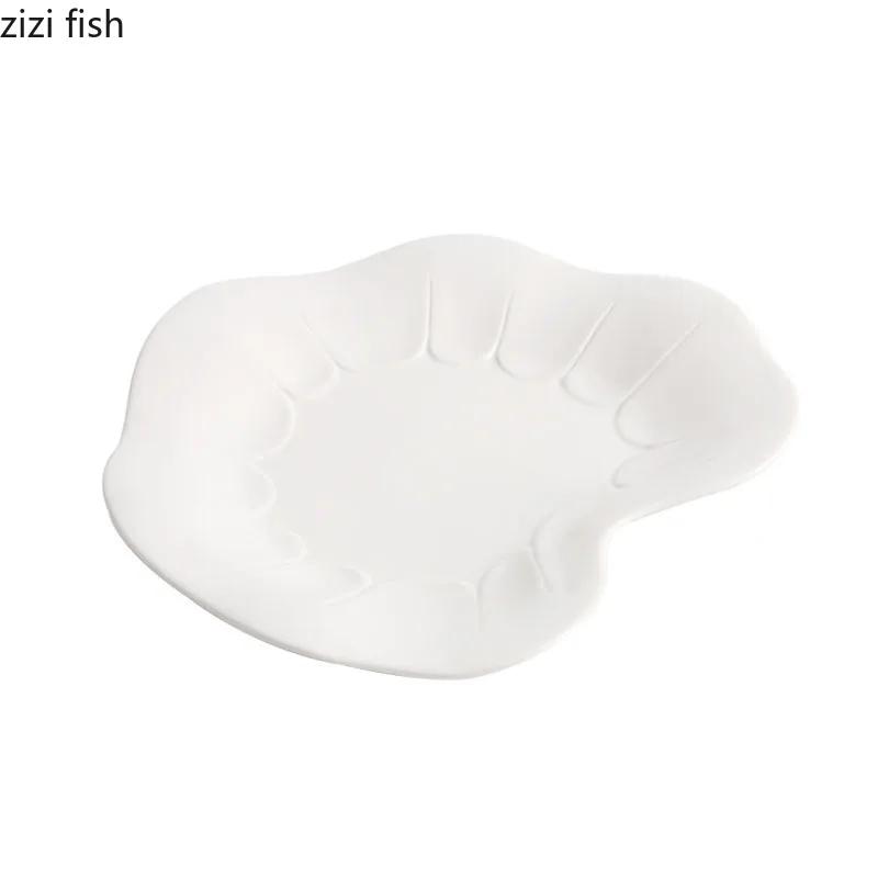 Керамическая обеденная тарелка в форме листа чистого белого лотоса, нестандартная десертная тарелка, суши-тарелка, специальная посуда для молекулярной кухни