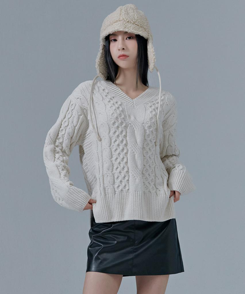 CHASECULT Women'S V-Neck Cable Sweater-Cfrg5276D05