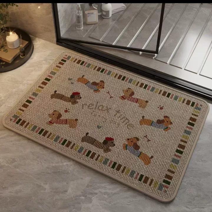 Baby-Friendly Bathroom Floor Mat, Water-Absorbent, Non-Slip, Quick-Drying Foot Mat for Bathroom and Toilet Entrance, Faux Linen L-Pattern Carpet