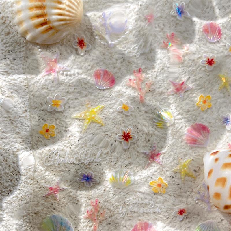 5D наклейка для ногтей на тему океана Летний пляж Ракушки Морская звезда Раковина Ракушка Коралл Самоклеящееся украшение Маникюр Декаль