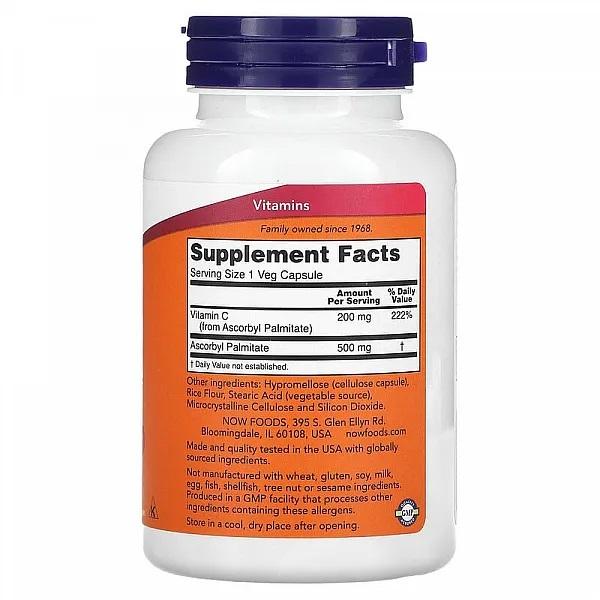 Now Foods АСКОРБИЛ ПАЛЬМИТАТ, 500 МГ., 100 ВЕГКАПСУЛ