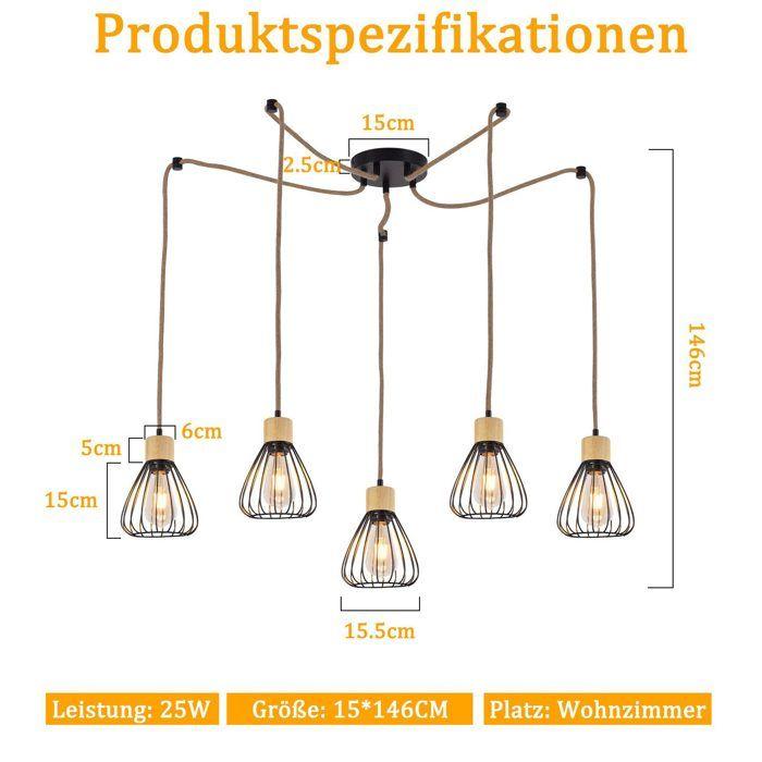 Suspension - NETTLIFE - 5-flammes - Métal noir - 5x E27 - Scandinave/Moderne