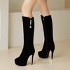 Модные женские высокие красные сапоги 2024 года, зимние сапоги на платформе и каблуке, высокие сапоги до колена, черные, большого размера 45 48, теплая обувь для женщин